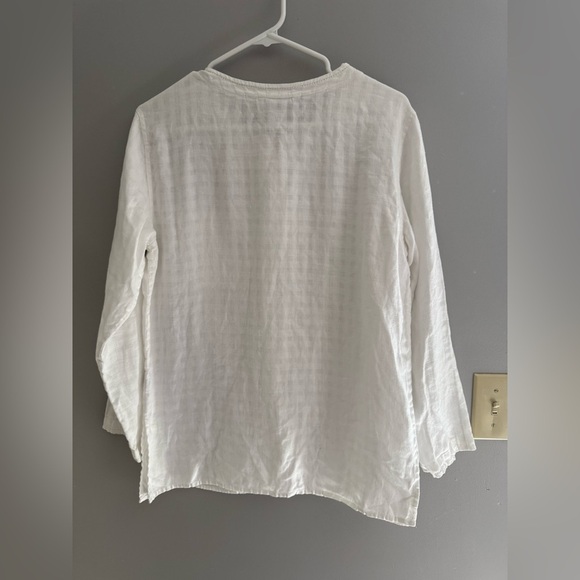 Talbots Womens White Irish Linen Button Up Blouse SZ 8 Long Sleeve Checkered - Picture 6 of 8